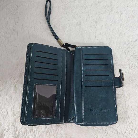 Charm Infinite Teal Wristlet Wallet Faux Leather Zip Around Western - Picture 6 of 10